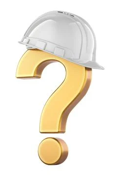 Question mark with white hard hat, 3D rendering Stock Illustration