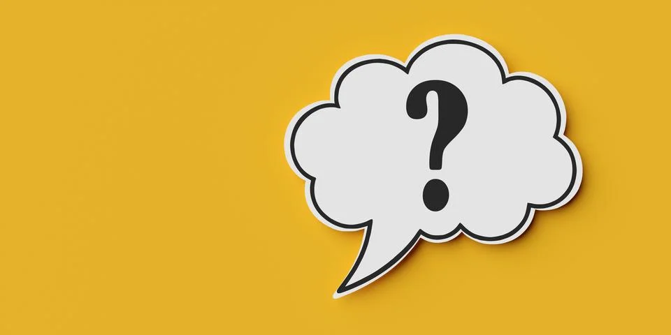 Question mark in white outlined speech bubble or balloon on yellow backgrou.. Stock Illustration