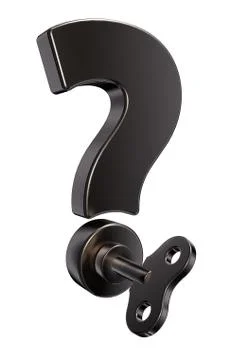 Question mark with wind up key - 3d illustration Stock Illustration