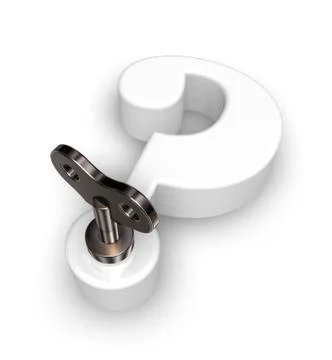Question mark with wind up key - 3d illustration Stock Illustration