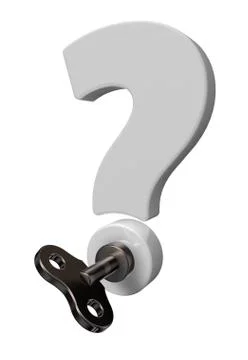 Question mark with wind up key - 3d illustration Stock Illustration