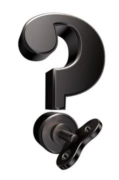 Question mark with wind up key - 3d illustration Stock Illustration
