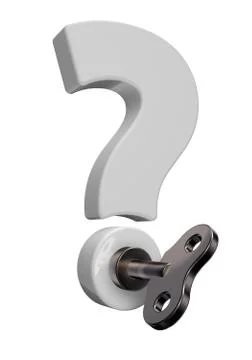 Question mark with wind up key - 3d illustration Stock Illustration