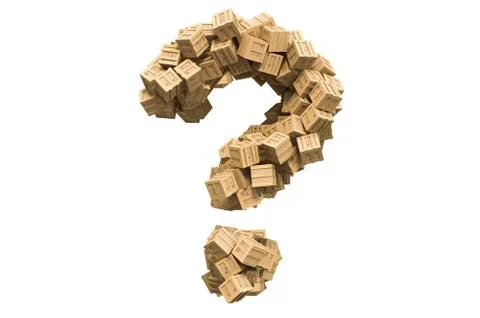 Question mark from wooden boxes. 3D rendering Illustrazione stock