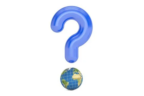 Question Mark with World, 3D rendering 스톡 일러스트