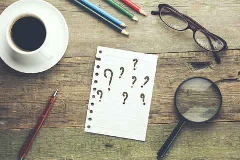 Question Mark written on  paper Stock Photos