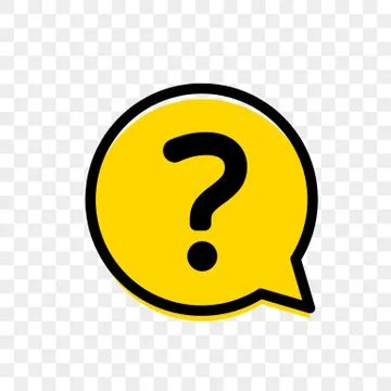 Question mark in yellow bubble, FAQ question mark button vector icon Stock-Illustration