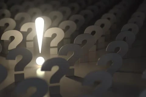 Question marks and exclamation sign. Idea or problem concept. 3d Stock Illustration