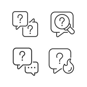 Question marks and speech bubbles linear icons set Stock Illustration