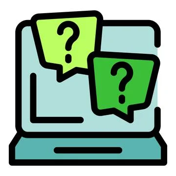 Question marks appearing on laptop screen, online faq and support Stockillustratie