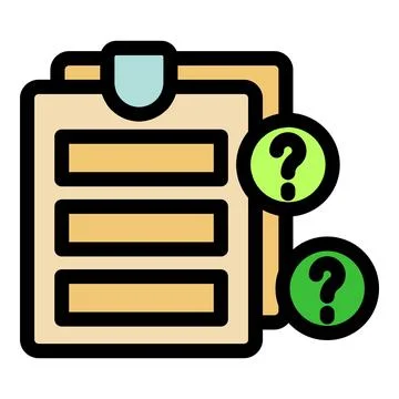 Question marks appearing over clipboard with list of empty fields Ilustração Stock