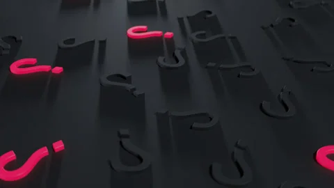 Question marks black and red. Camera flyover animation. Many questions. 4K Stock Footage 255554352