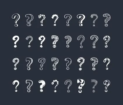 Question marks cartoon white vector illustrations set Stock Illustration