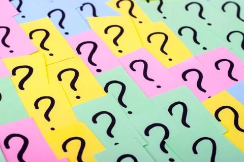 Question marks. Colorful paper notes with question marks. Concept image. Clos Foto stock