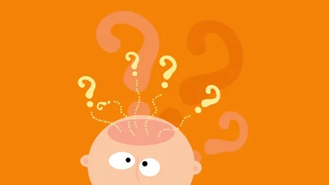 Question marks coming out of a person skull suggesting he is doubtful and needs Stock Footage 132071210