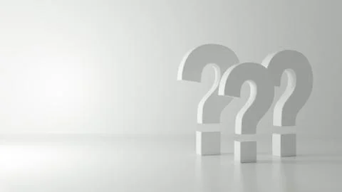 Question marks concept in gray empty room 3D rendering Stock Illustration