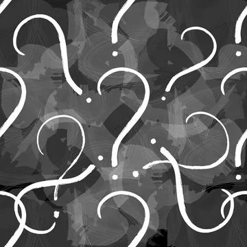 Question marks, conceptual vector seamless pattern in black and white, hand Stock Illustration