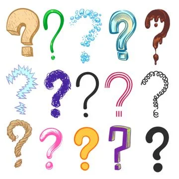 Question marks. Hand drawn color interrogation icons, sketch ask question Stock Illustration