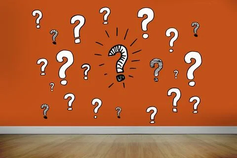 Question marks on orange wall Stock Illustration