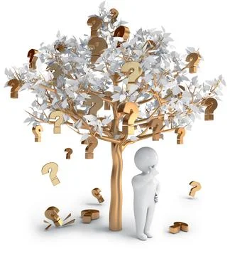 Question marks people tree 3d render Stock Illustration