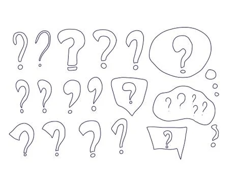 Question marks set in doodle style. Hand drawn ask signs collection isolated  Ilustración de archivo