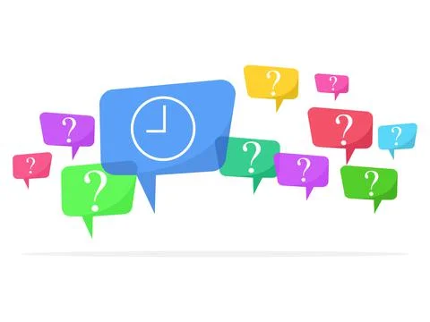 Question marks in speech bubbles and problem solving time Illustrazione stock