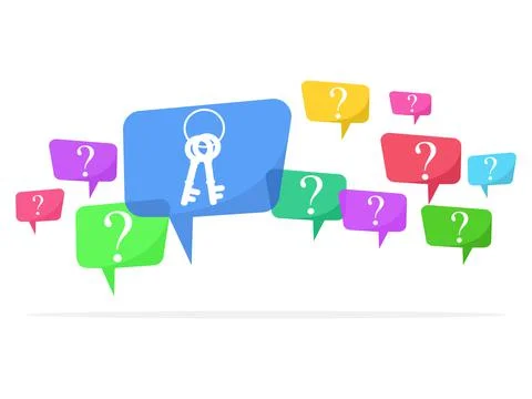 Question marks in speech bubbles and problem keys Stock Illustration