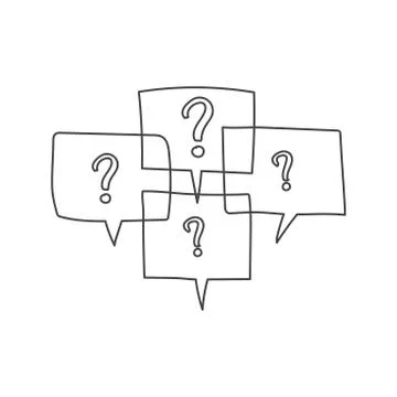 Question marks in thought bubbles. Hand drawn line art cartoon vector illustr Illustrazione stock