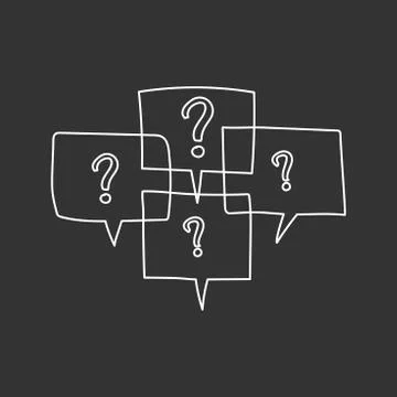 Question marks in thought bubbles. Hand drawn line art cartoon vector illustr Stock Illustration