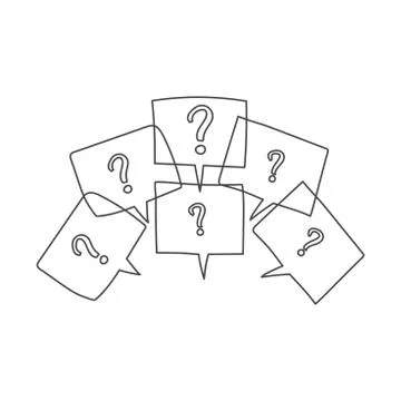 Question marks in thought bubbles. Hand drawn line art cartoon vector illustr Stock Illustration