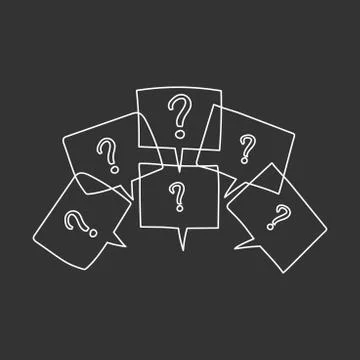 Question marks in thought bubbles. Hand drawn line art cartoon vector illustr Illustrazione stock