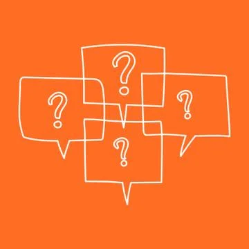 Question marks in thought bubbles. Hand drawn line art cartoon vector illustr 스톡 일러스트