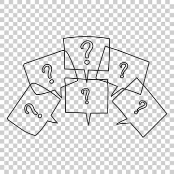 Question marks in thought bubbles. Hand drawn line art cartoon vector illustr 스톡 일러스트