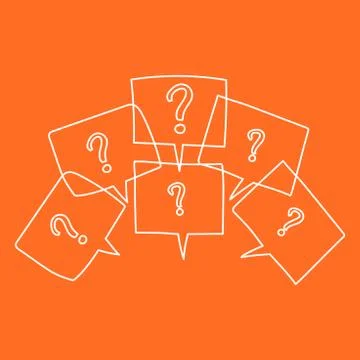 Question marks in thought bubbles. Hand drawn line art cartoon vector illustr Stock Illustration