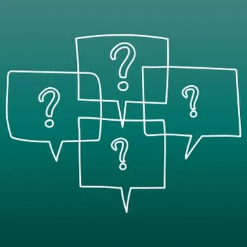 Question marks in thought bubbles. Hand drawn line art cartoon vector illustr Illustrazione stock