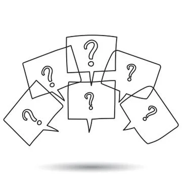 Question marks in thought bubbles. Hand drawn line art cartoon vector illustr 스톡 일러스트