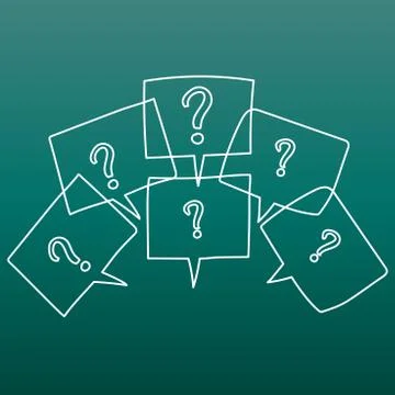 Question marks in thought bubbles. Hand drawn line art cartoon vector illustr Stock Illustration