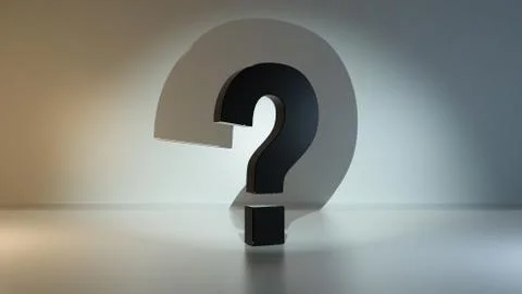 Question marks under spot light concept in empty room 3D rendering Stock Illustration