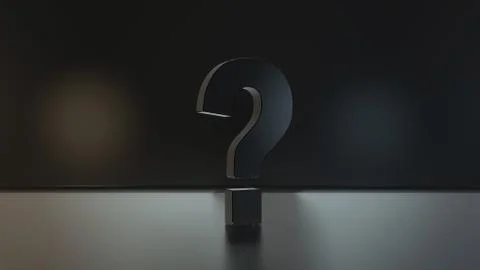 Question marks under spot light concept in dark empty room 3D rendering Stock Illustration