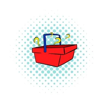 Question in shopping basket icon, comics style Stock Illustration
