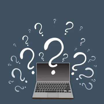 Question sign with laptop, Stock Illustration