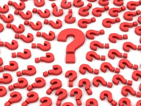 Question sign surrounded by question marks. Concept 3D illustration. Stock Illustration