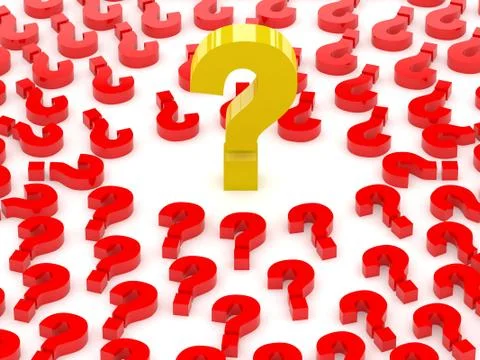 Question sign surrounded by question marks. Concept 3D illustration. Stock Illustration