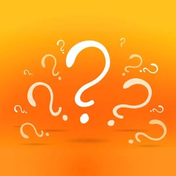 Question sign vector drawing on yellow-orange background. FAQ cartoon sign il Stock Illustration