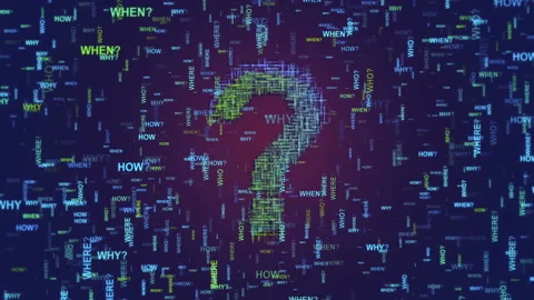 Question sign why,who,what, when, where words blast explosion. Stock Footage 93697044