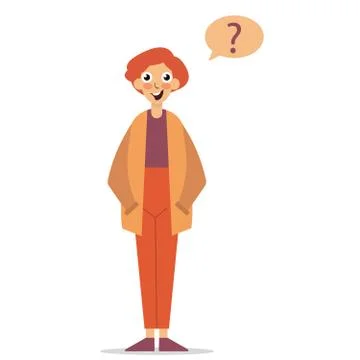 Question sign. Young character asking a question flat Stock Illustration