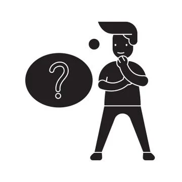 Question solving black vector concept icon. Question solving flat illustration 스톡 일러스트