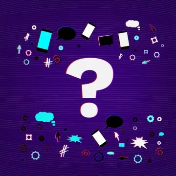Question stylized mark sign on dark background with digital shapes. Element w Illustrazione stock