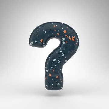 Question symbol on white background. 3D sign with blue terrazzo pattern textu Illustrazione stock