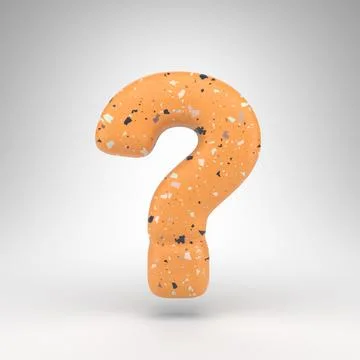 Question symbol on white background. 3D sign with orange terrazzo pattern tex Stock Illustration
